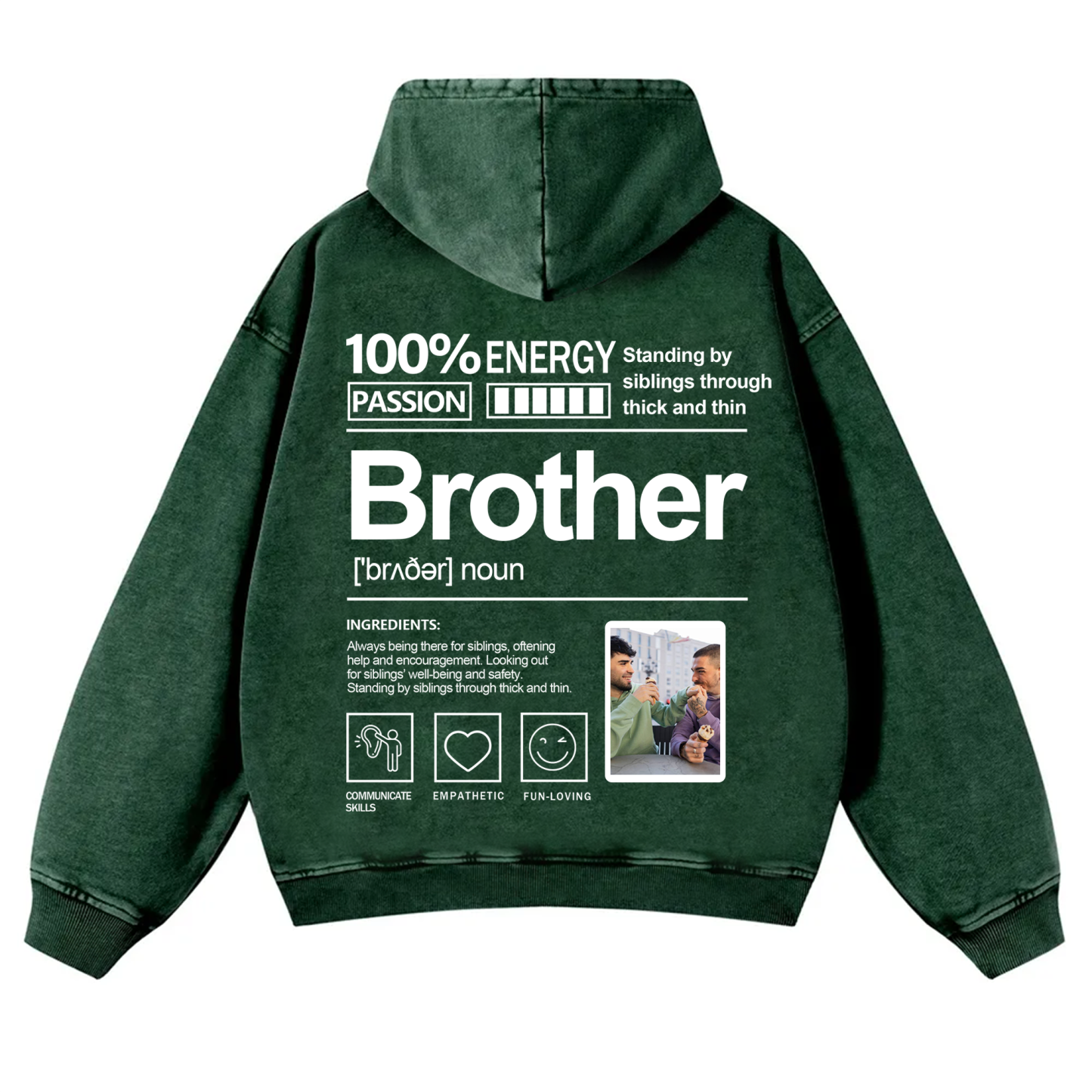 Addcustom Photo Brother Vintage Washed Hoodie