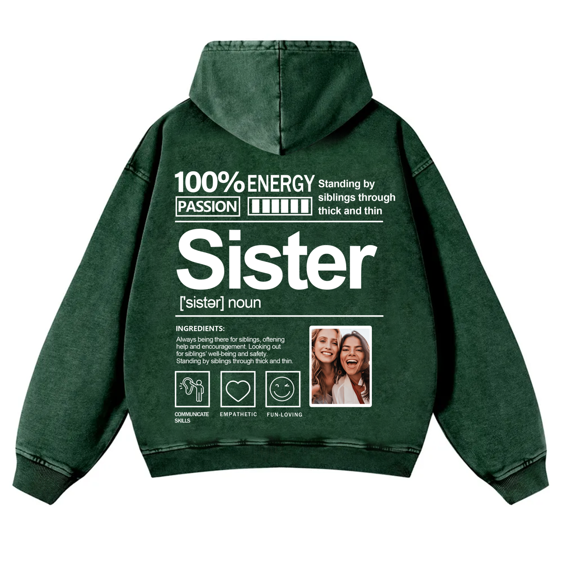 Addcustom Photo Sister Vintage Washed Hoodie