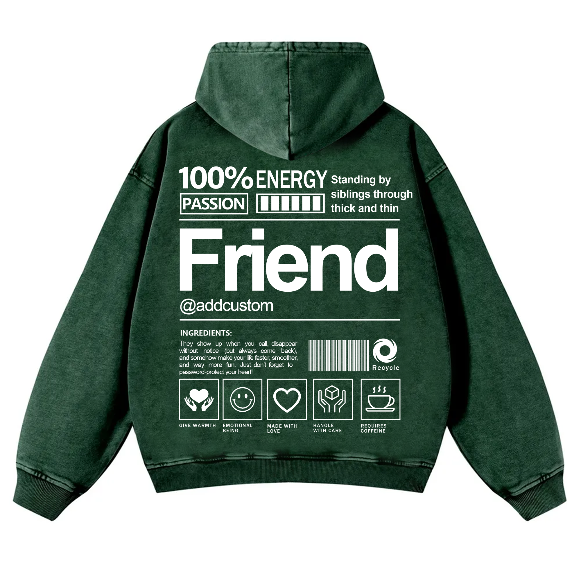 Friend Addcustom  Vintage Washed Hoodie