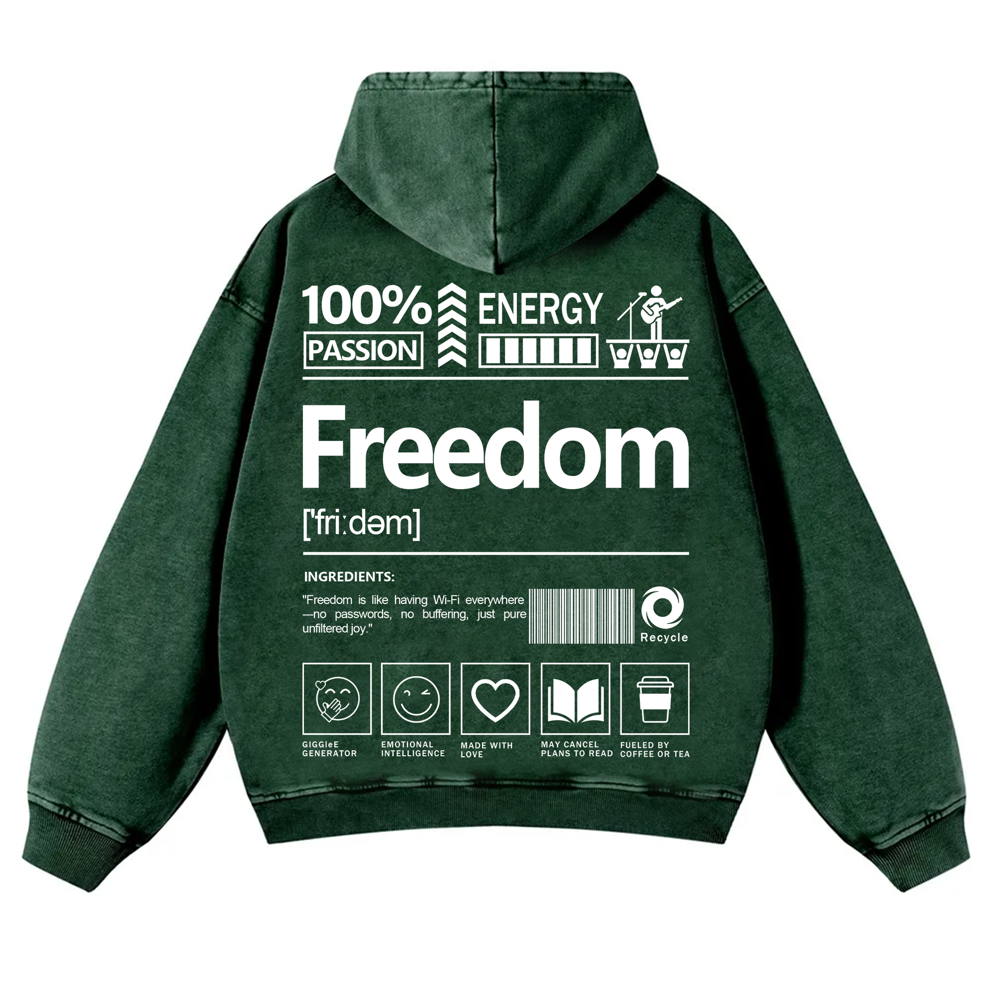 Freedom Unisex Fit Vintage Washed Hoodie