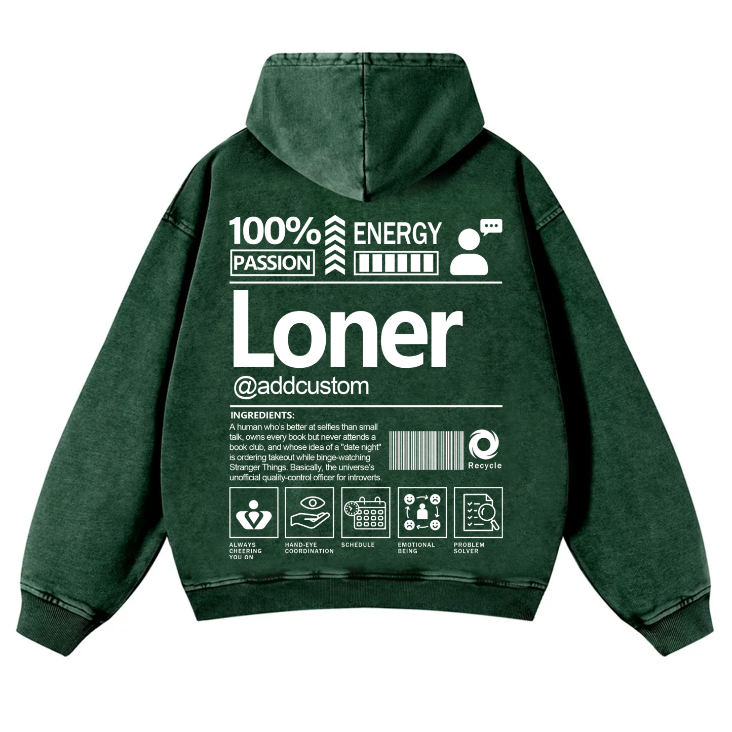 Loner Addcustom Unisex Fit Vintage Washed Hoodie