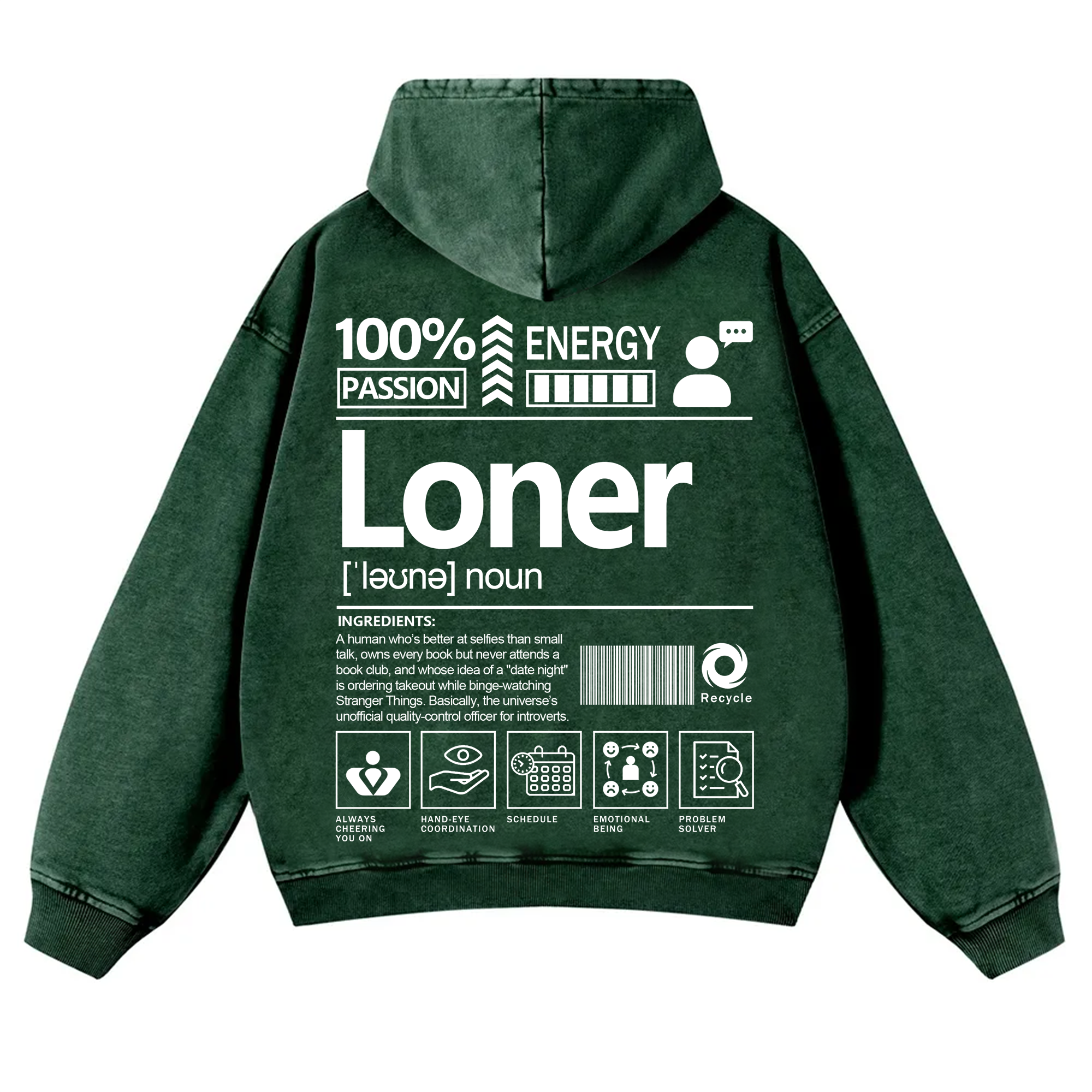 Loner Unisex Fit Vintage Washed Hoodie