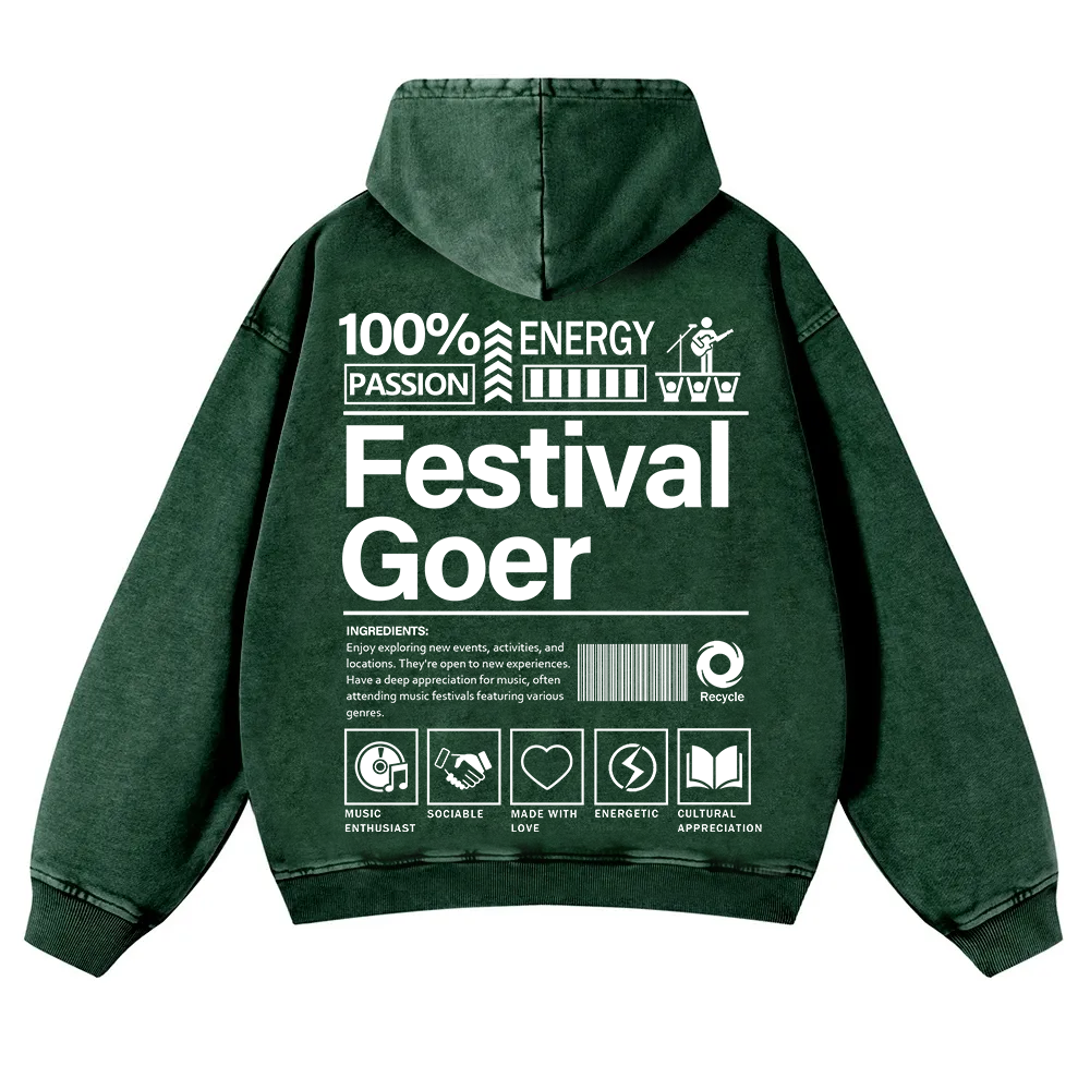 Festival Goer Casual Washed Hoodie wearishow