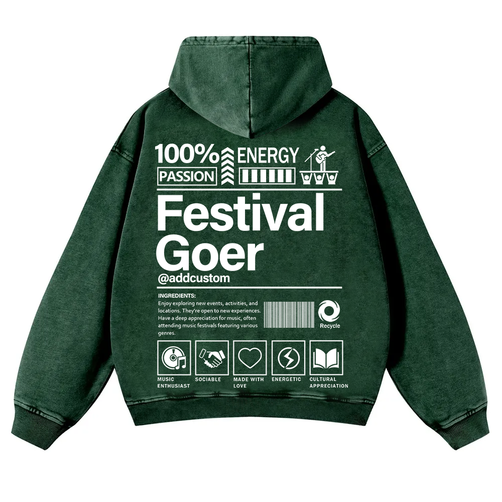 Festival Goer Custom Unisex Casual Washed Hoodie wearishow