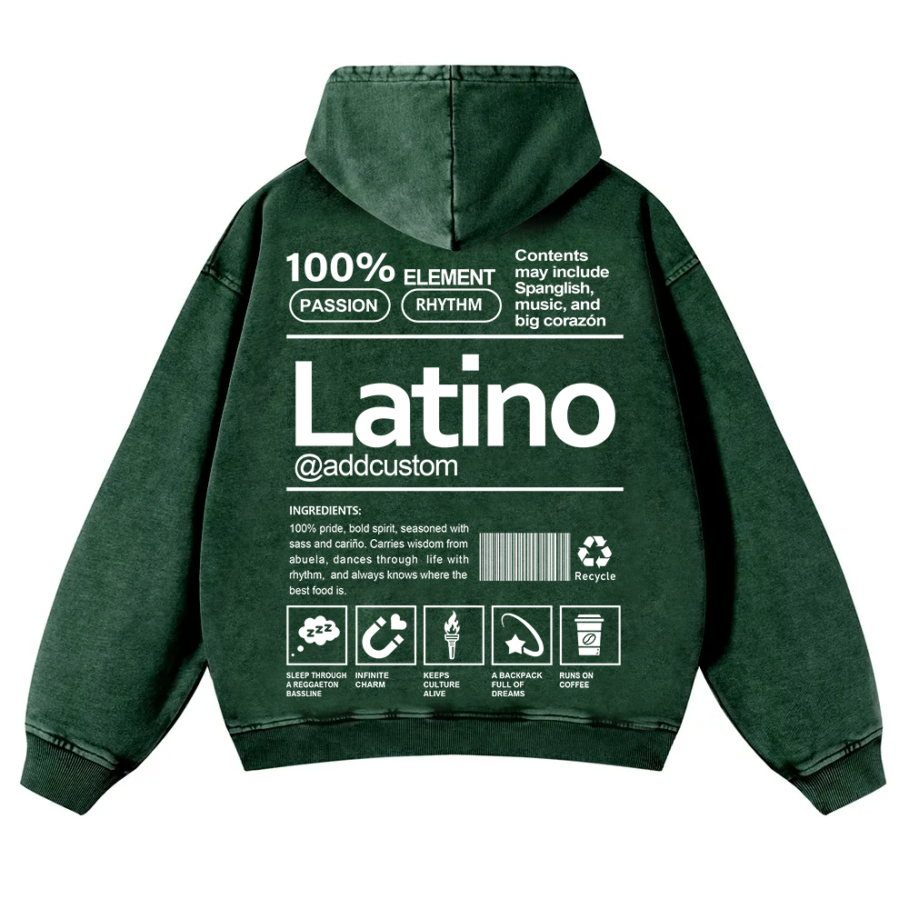Latino Addcustom Unisex Fit  Washed Hoodie wearishow