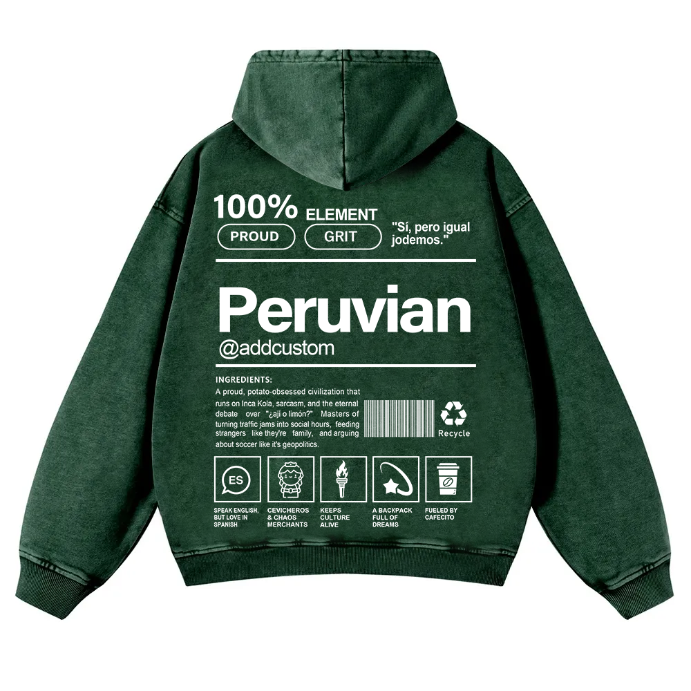 Peruvian Addcustom Unisex Fit  Washed Hoodie wearishow
