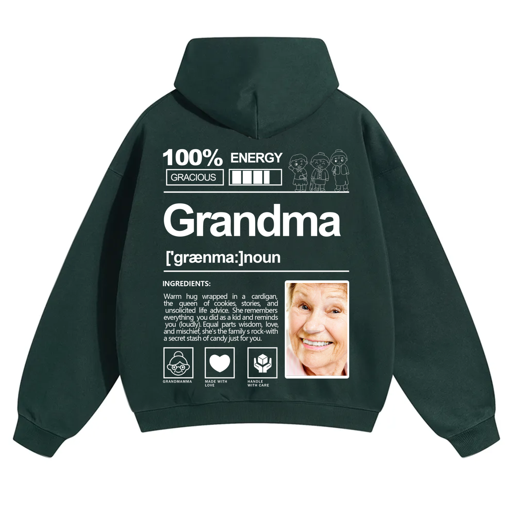 Addcustom Photo Grandma Solid Color Hoodie