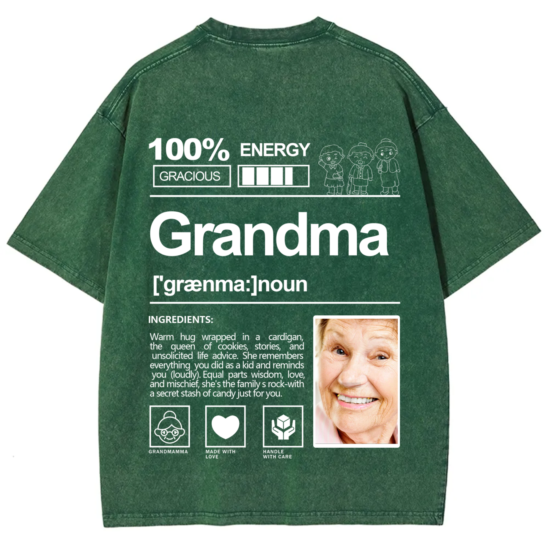 Addcustom Photo Grandma Washed T-Shirt