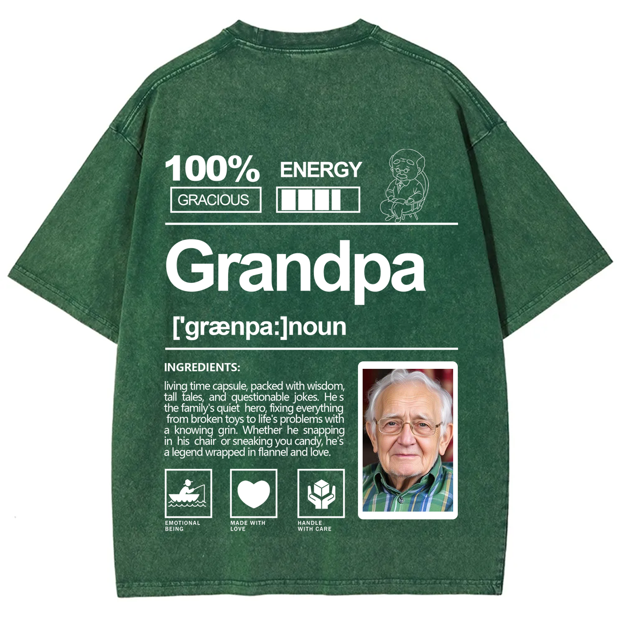 Addcustom Photo Grandpa Washed T-Shirt