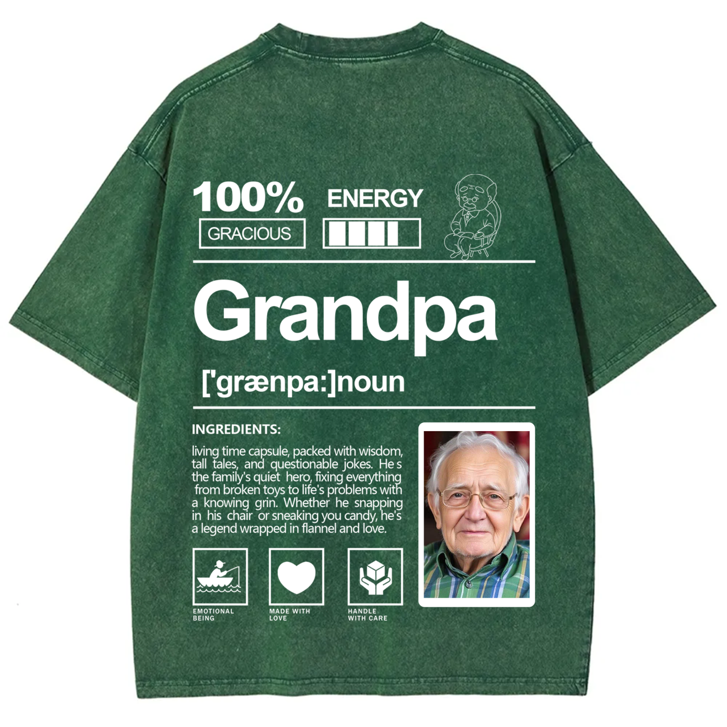 Addcustom Photo Grandpa Washed T-Shirt