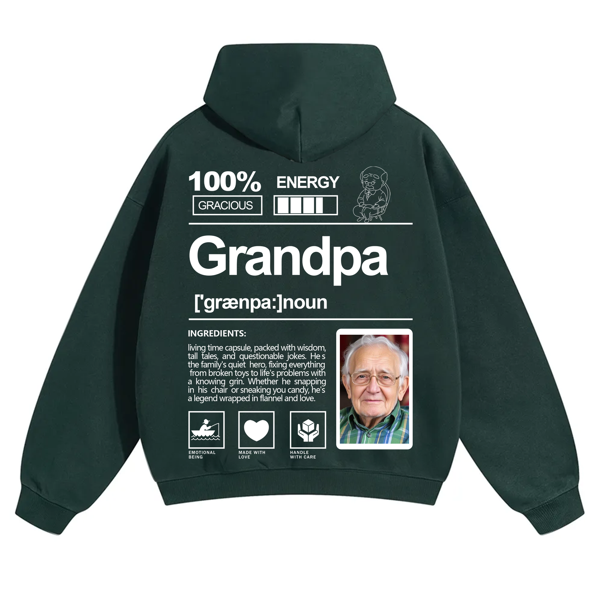 Addcustom Photo Grandpa Solid Color Hoodie
