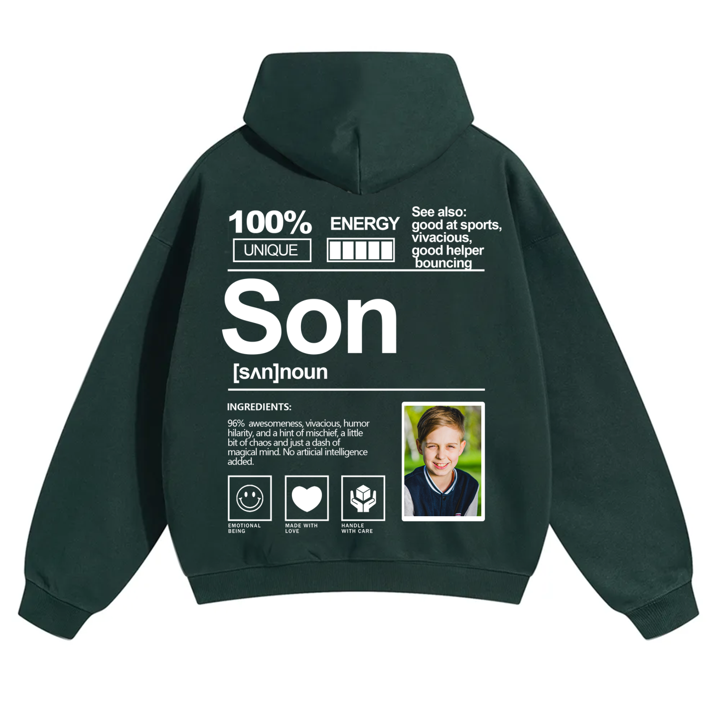 Addcustom Photo Son Solid Color Hoodie
