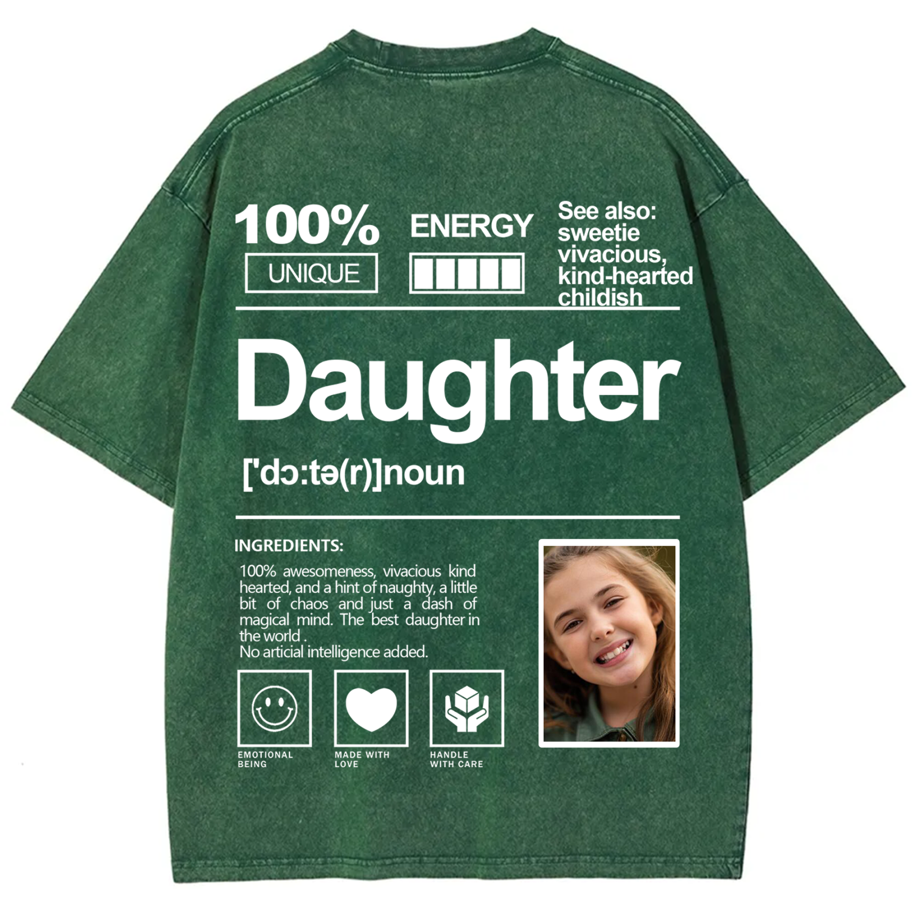 Addcustom Photo Daughter Washed T-Shirt