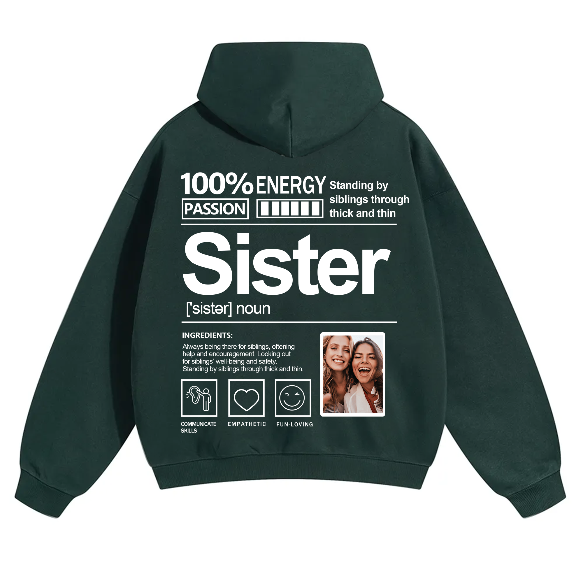 Addcustom Photo Sister Solid Color Hoodie