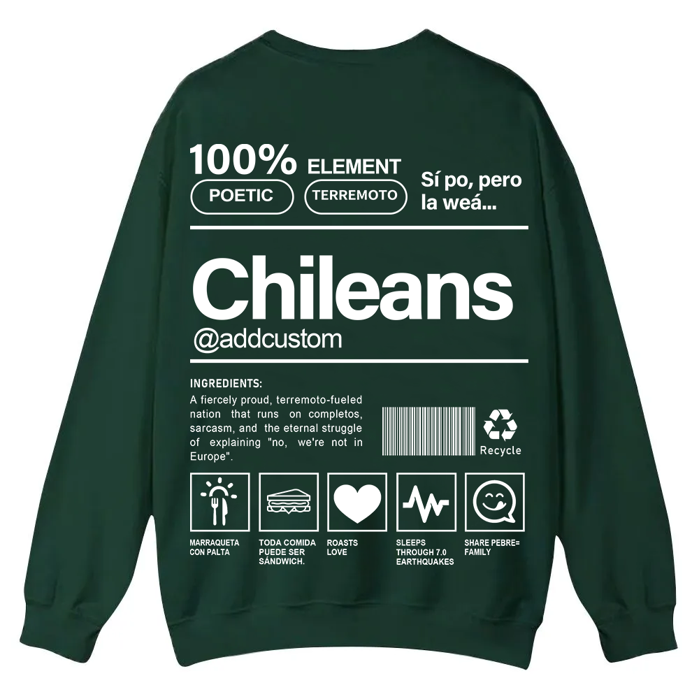 Chileans Addcustom Unisex Fit  Casual Crewneck Sweatshirt wearishow