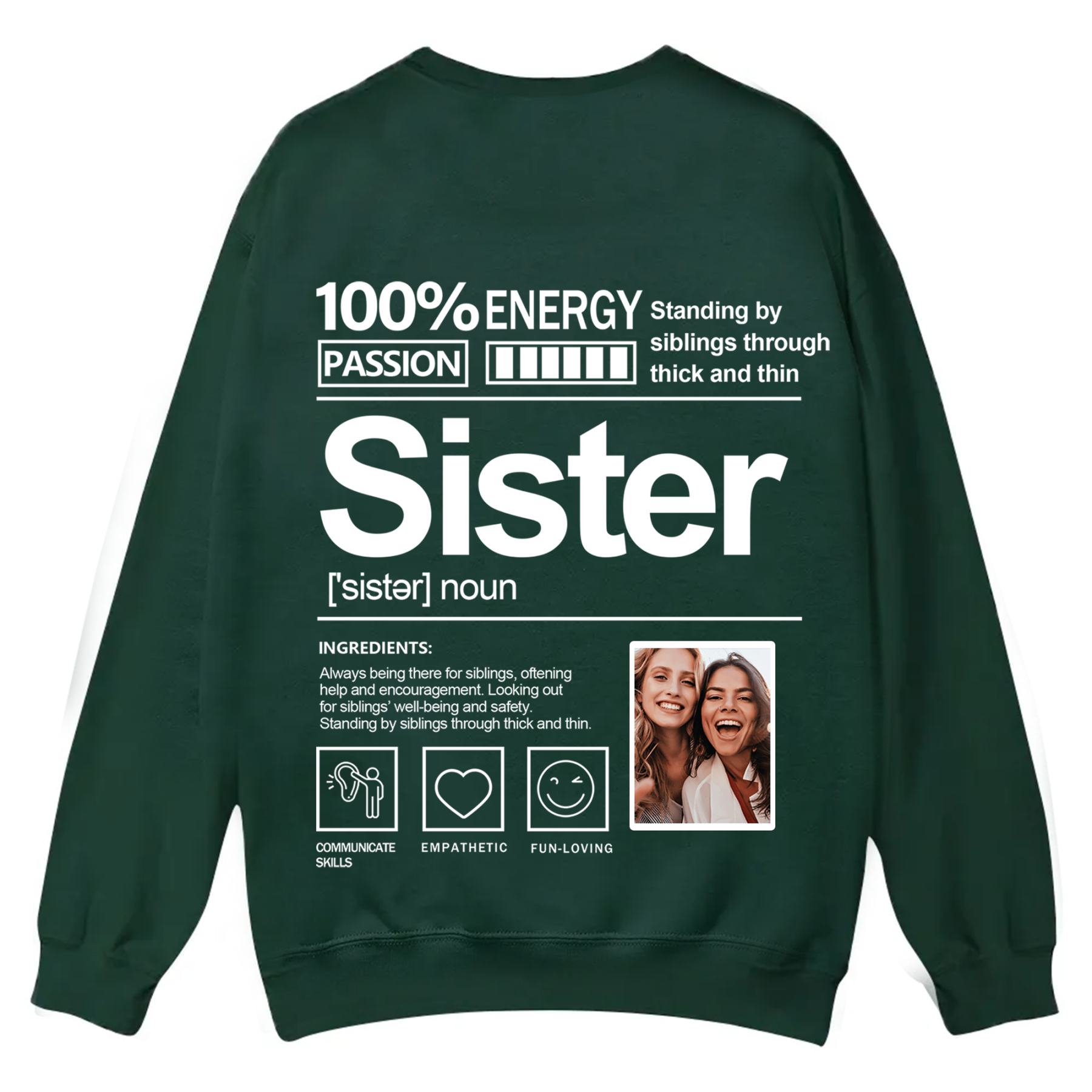 Addcustom  Photo Sister Casual Crewneck Sweatshirt