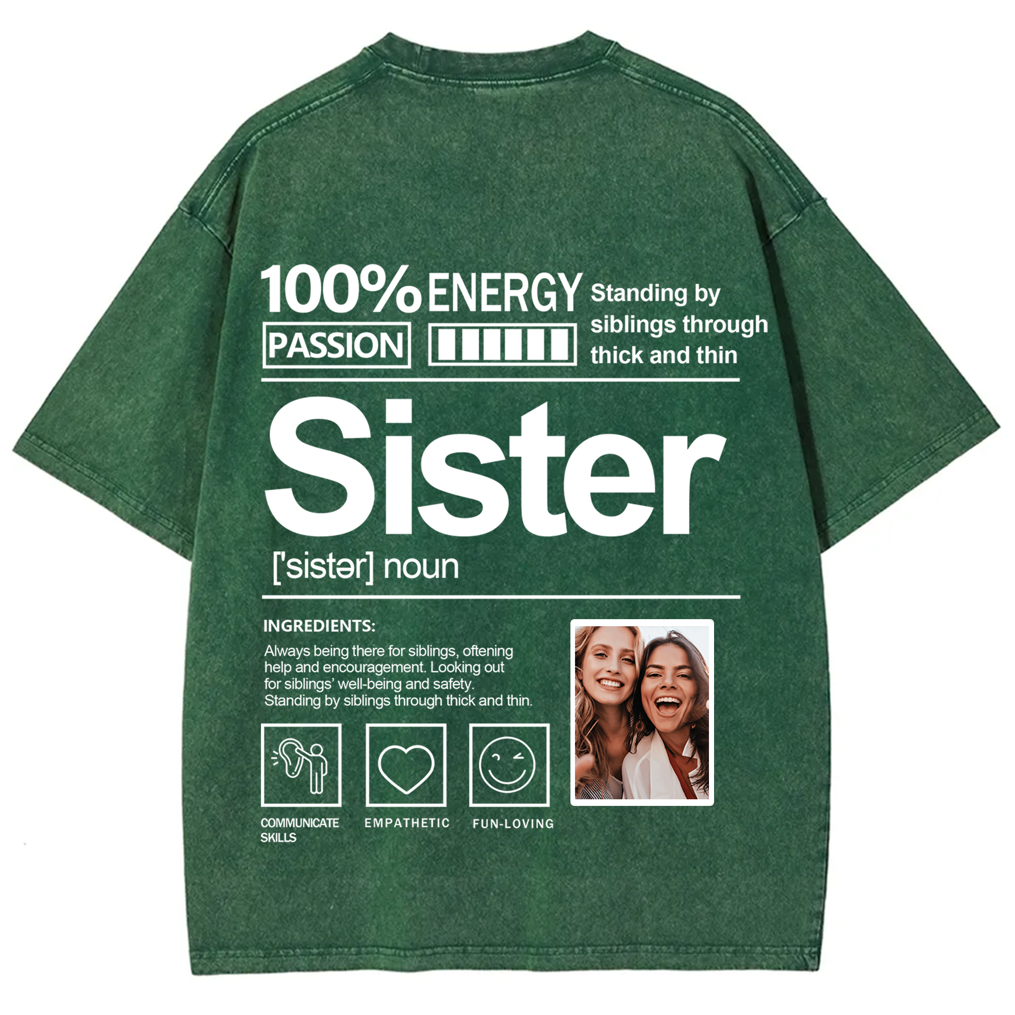 Addcustom Photo Sister Washed T-Shirt