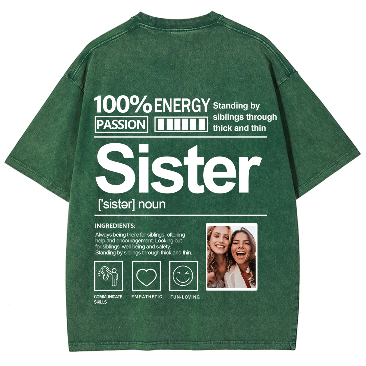 Addcustom Photo Sister Washed T-Shirt