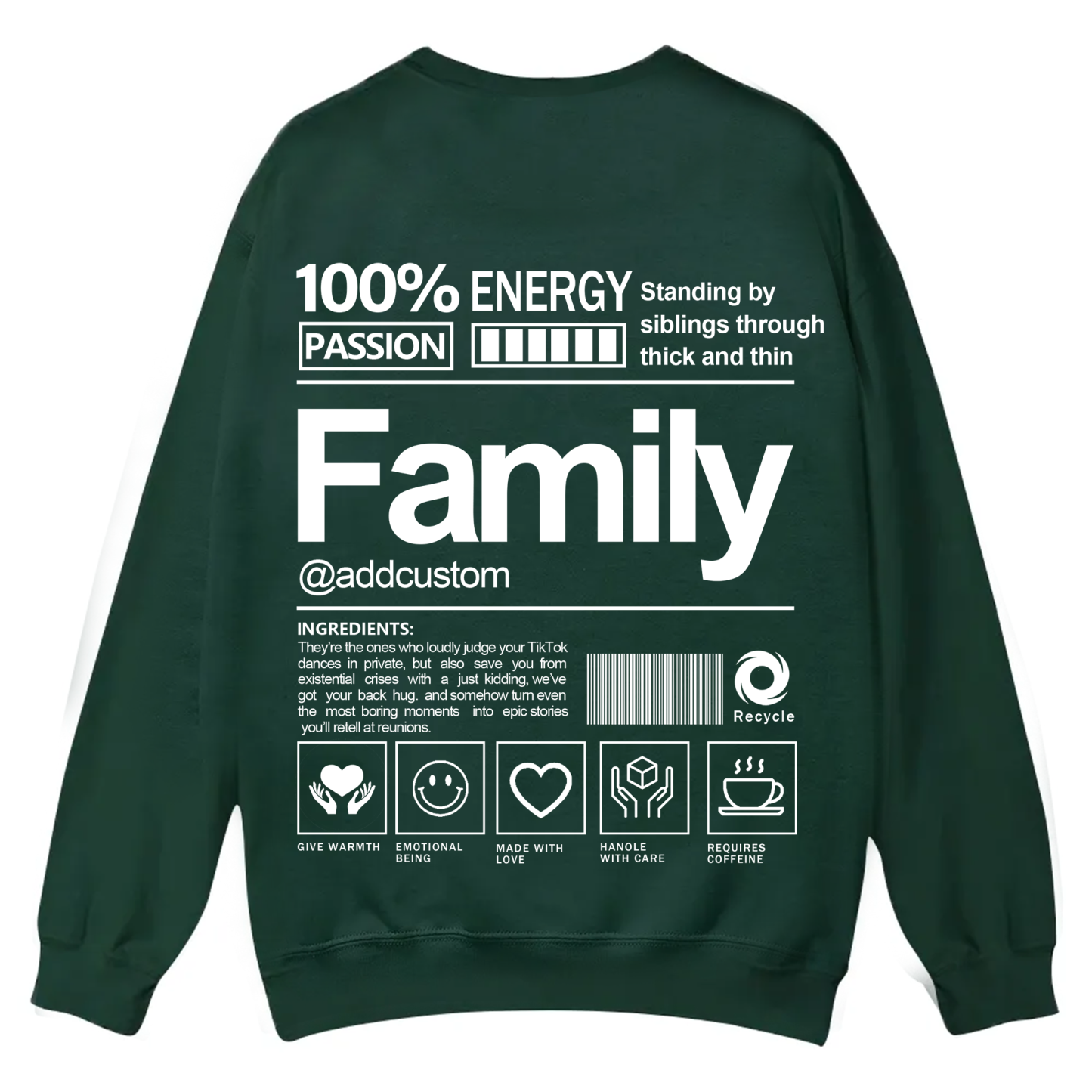 Family Addcustom Casual Crewneck Sweatshirt