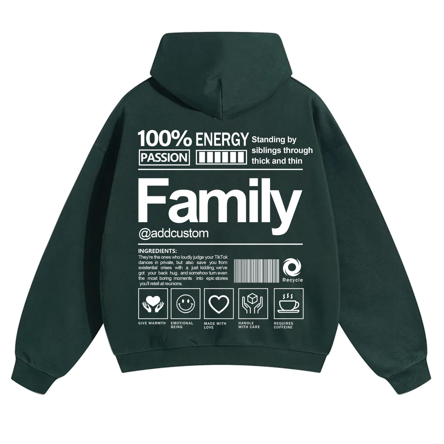 Family Addcustom Solid Color Hoodie