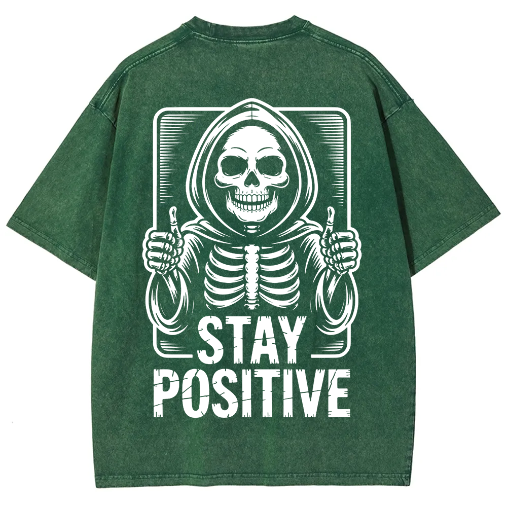 Unisex Vintage  Stay Positive Skeleton Sticker t-Shirt