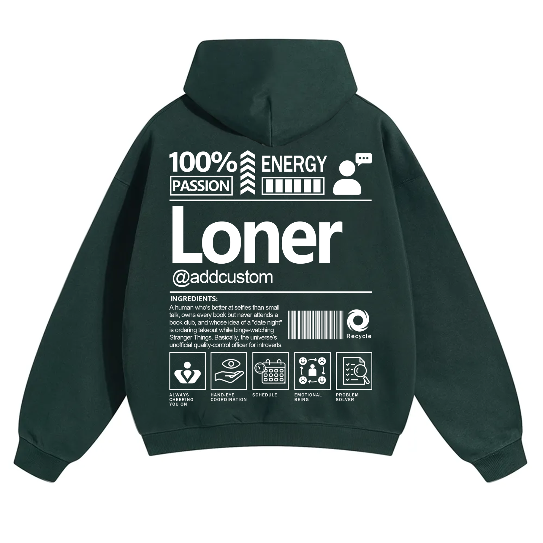 Loner  Addcustom Unisex Fit Solid Color Hoodie
