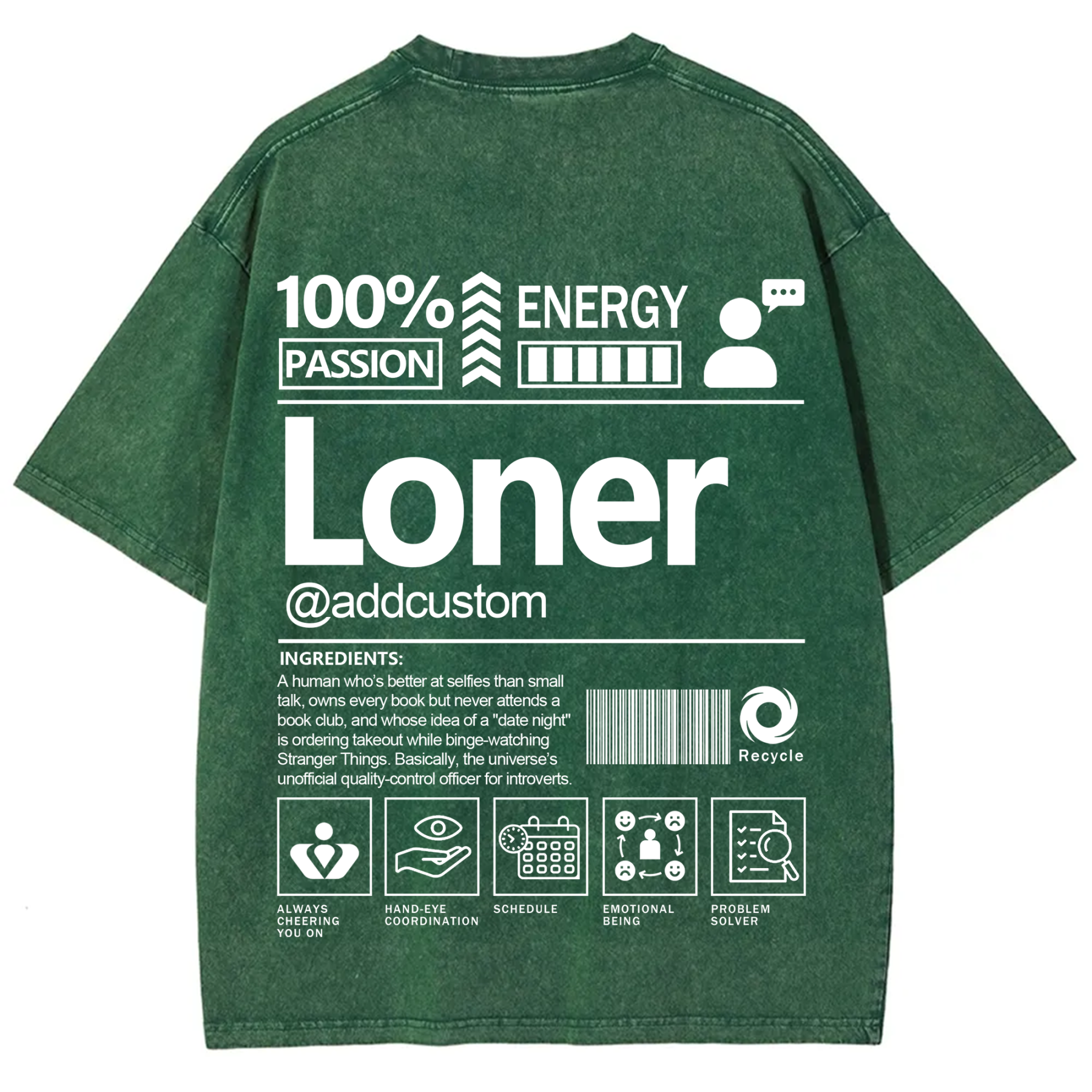 Loner  Addcustom Unisex Fit Washed T-Shirt