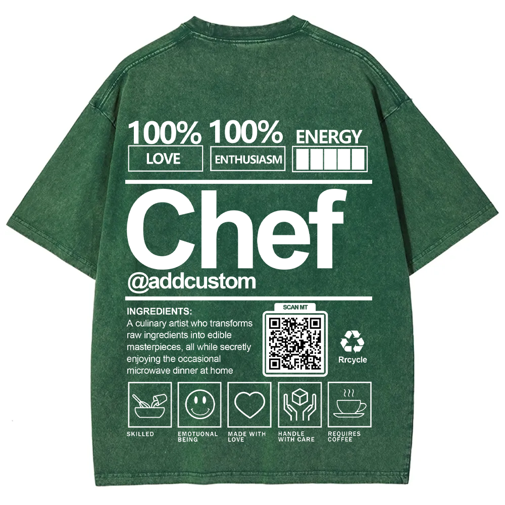 Chef Addcustom QR Code Unisex Fit Washed T-Shirt
