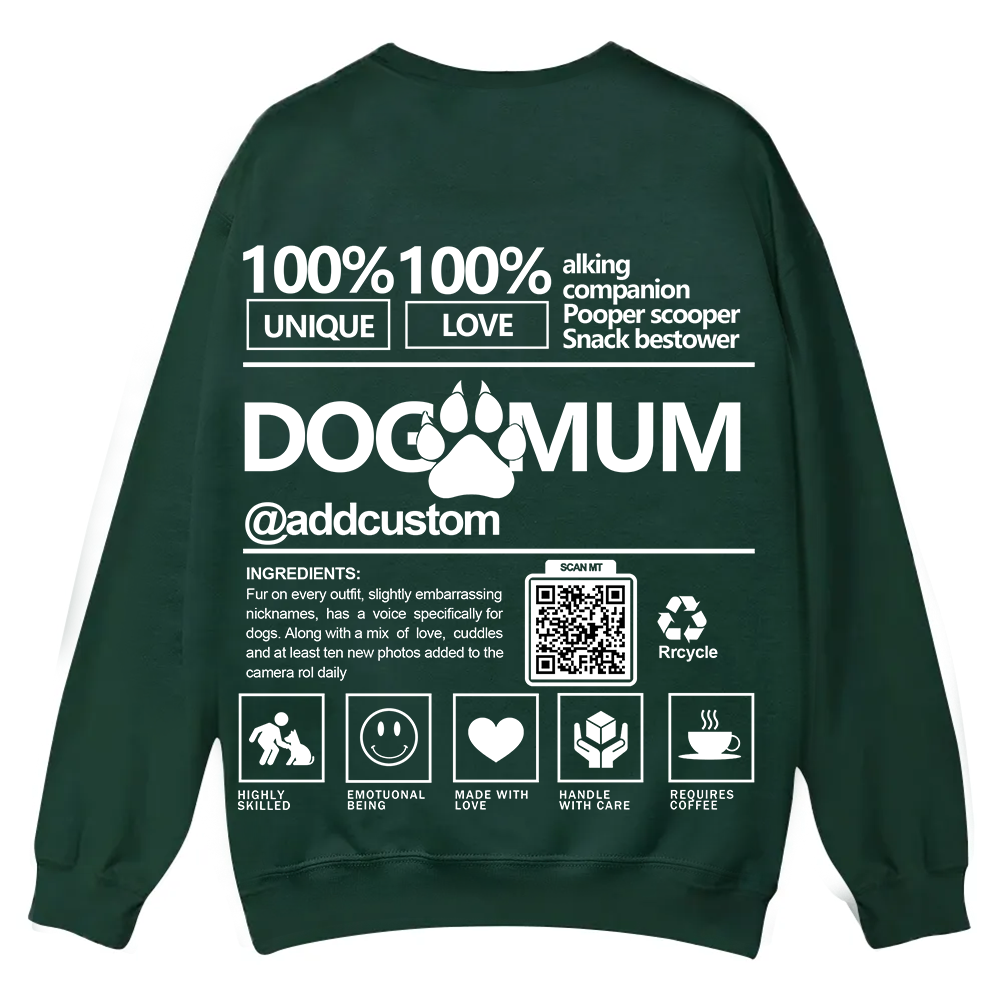 Dog Mum  Addcustom QR Code Name Unisex Casual Crewneck Sweatshirt