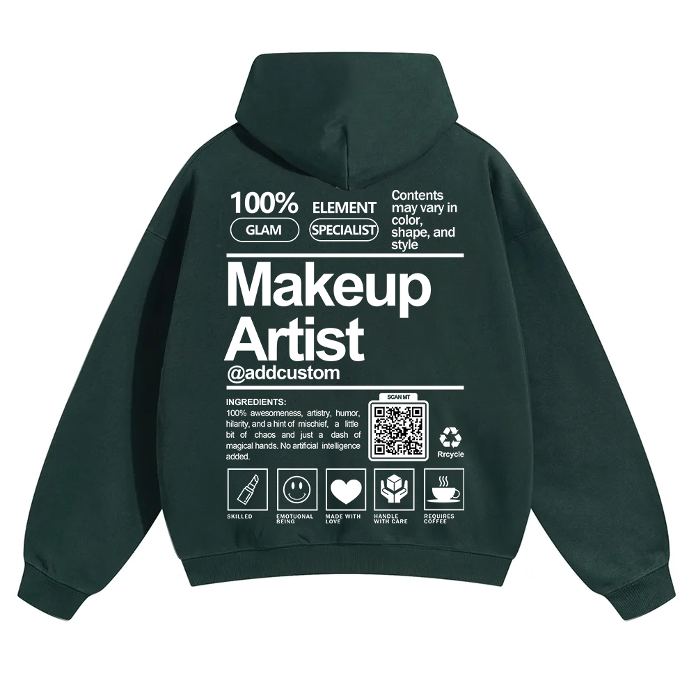 Wearishow Makeup Artist Addcustom QR Code Solid Color Hoodie
