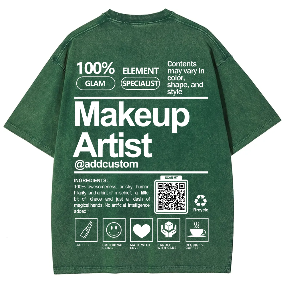 Wearishow Makeup Artist Addcustom QR Code Unisex Fit Washed T-Shirt