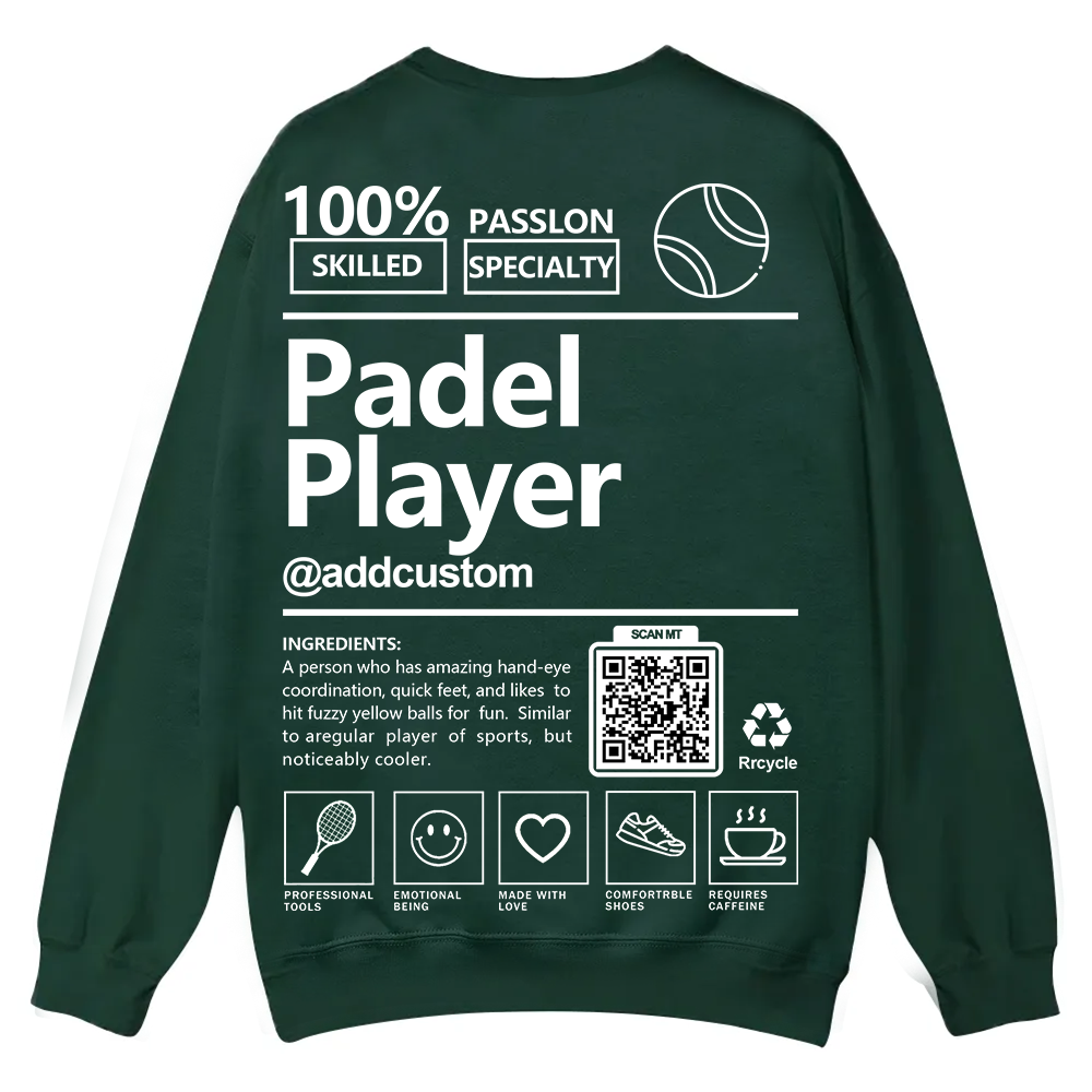 Padel player Addcustom QR Code Casual Crewneck Sweatshirt wearishow