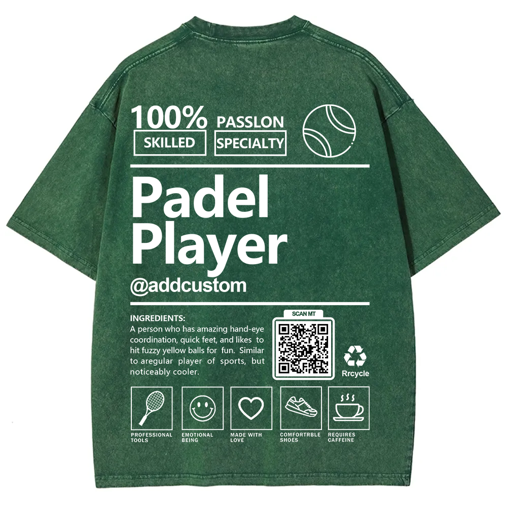 Padel player Addcustom QR Code Unisex Fit Washed T-Shirt wearishow