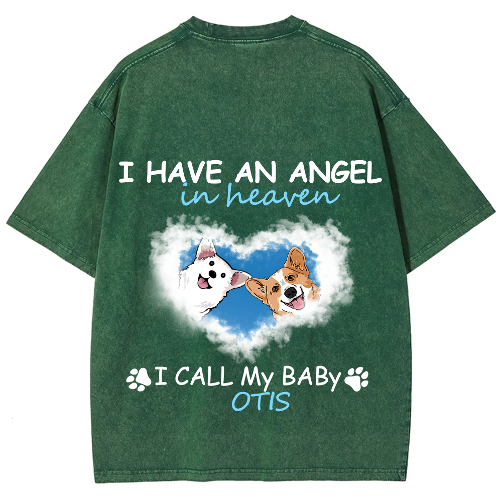 Have An Angel In Heaven - Personalized Custom Unisex Fit Washed T-Shirt wearishow