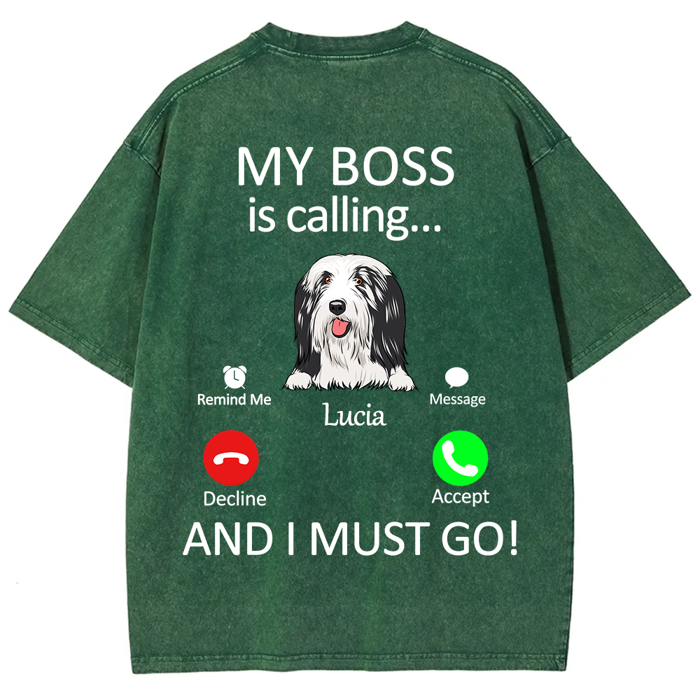 Dog Boss Calling - Personalized Custom Unisex Fit Washed T-Shirt wearishow