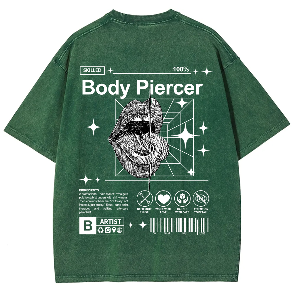 Body Piercer Casual Unisex Fit Washed T-Shirt