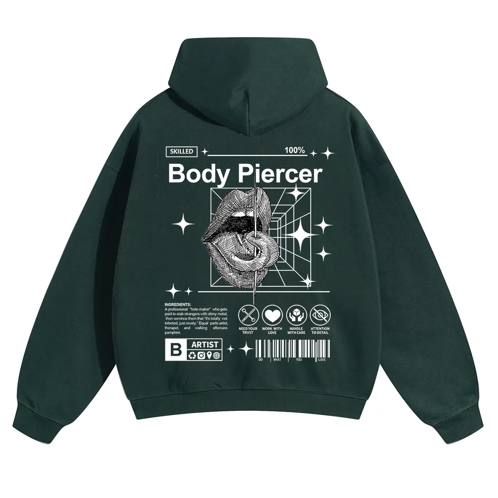 Body Piercer Casual Unisex Solid Color Hoodie wearishow