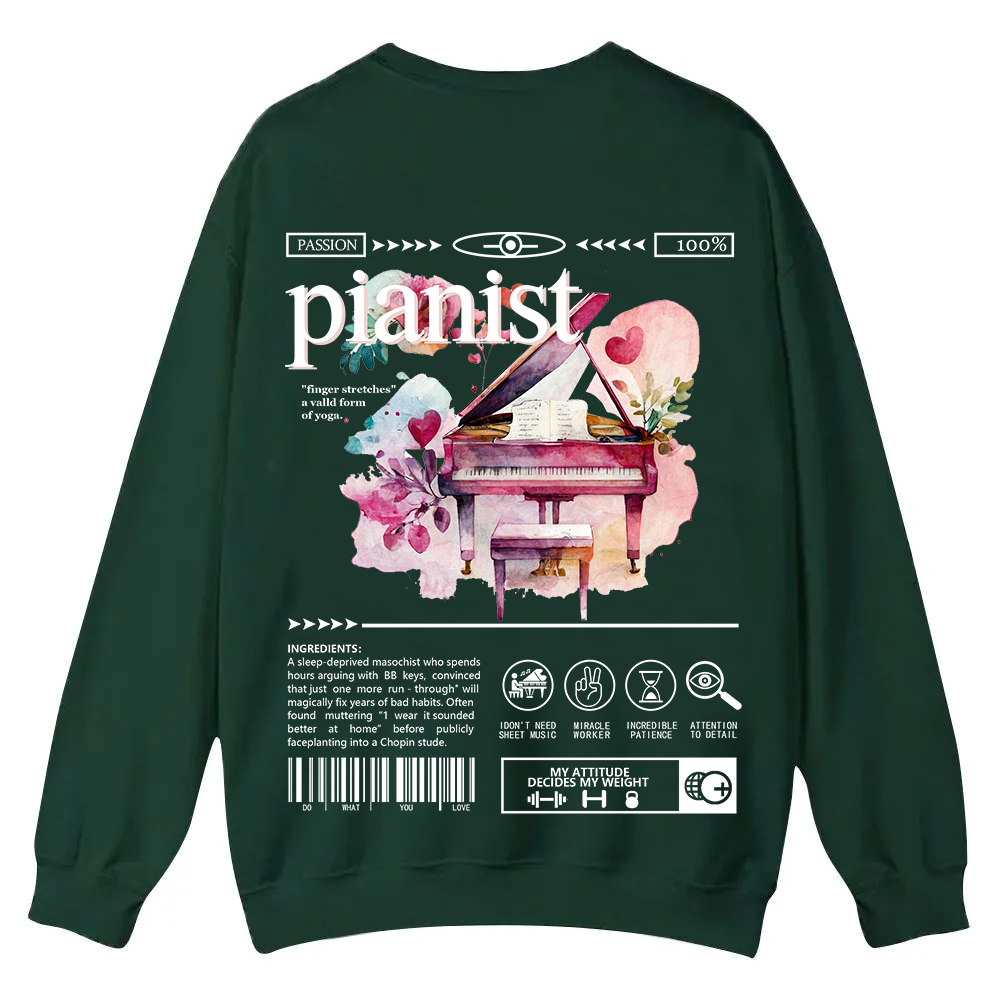 Pianist Casual Crewneck Sweatshirt wearishow