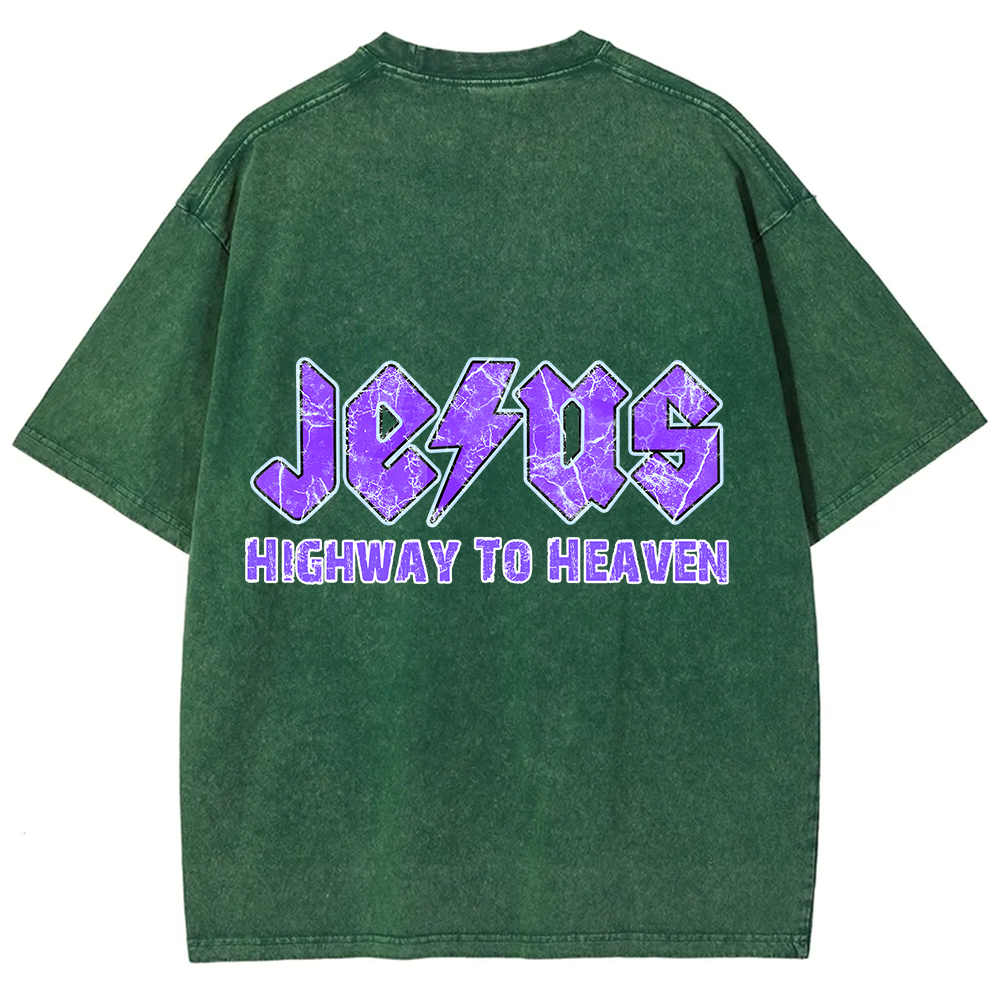 Jesus Highway To Heaven Unisex Fit Washed T-Shirt