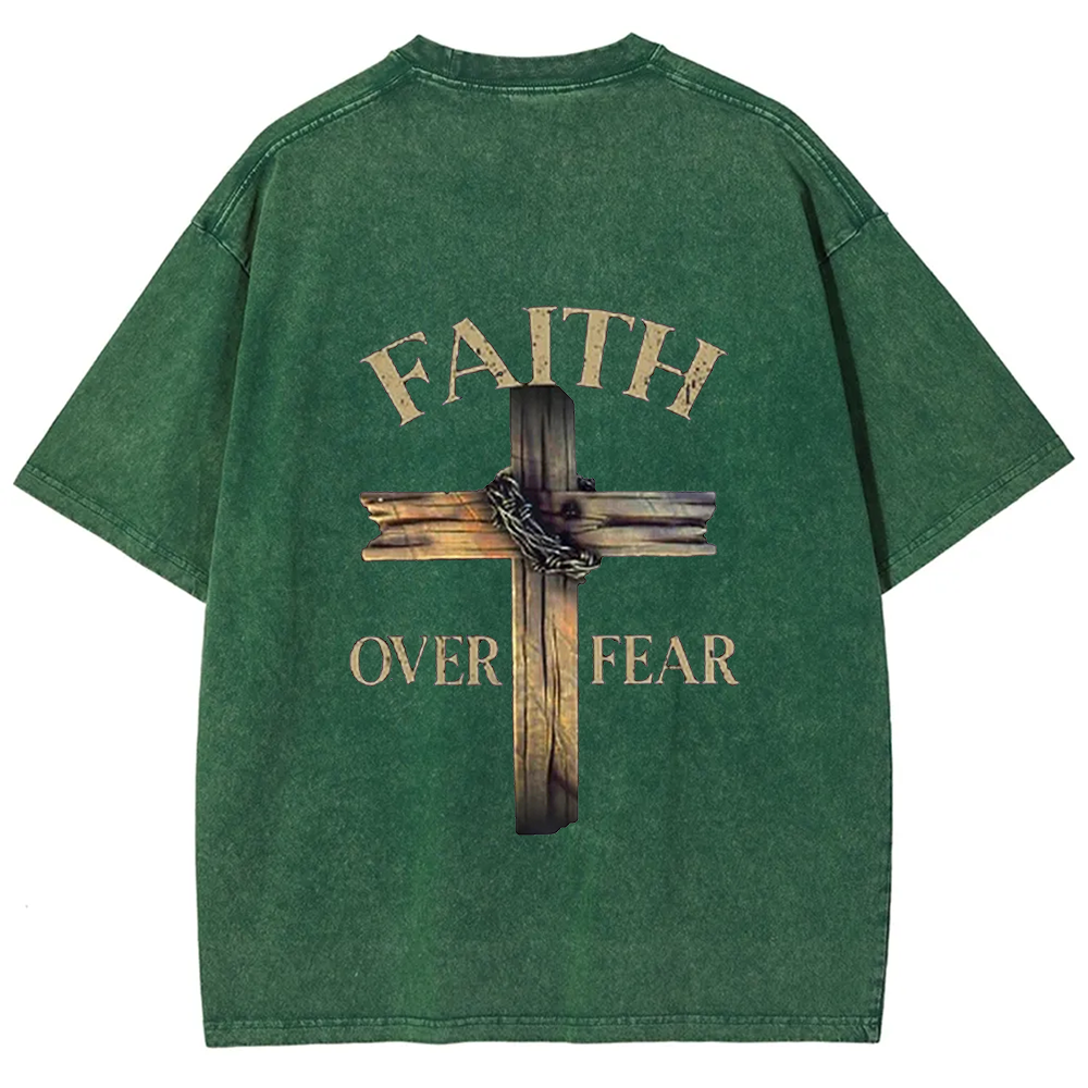 Faith Over Fear Cross Unisex Fit Washed T-Shirt