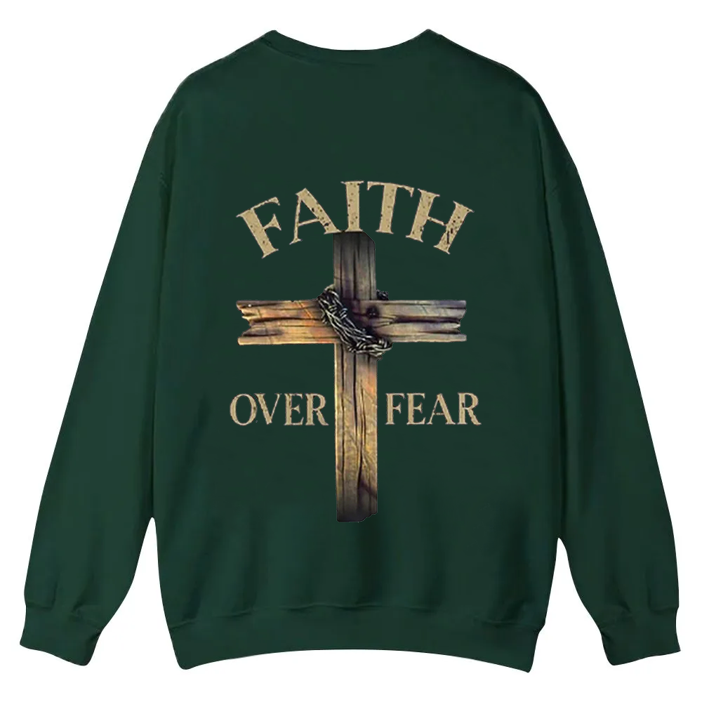 Faith Over Fear Cross Casual Crewneck Sweatshirt wearishow