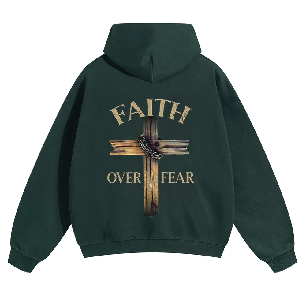 Faith Over Fear Cross Unisex Solid Color Hoodie wearishow