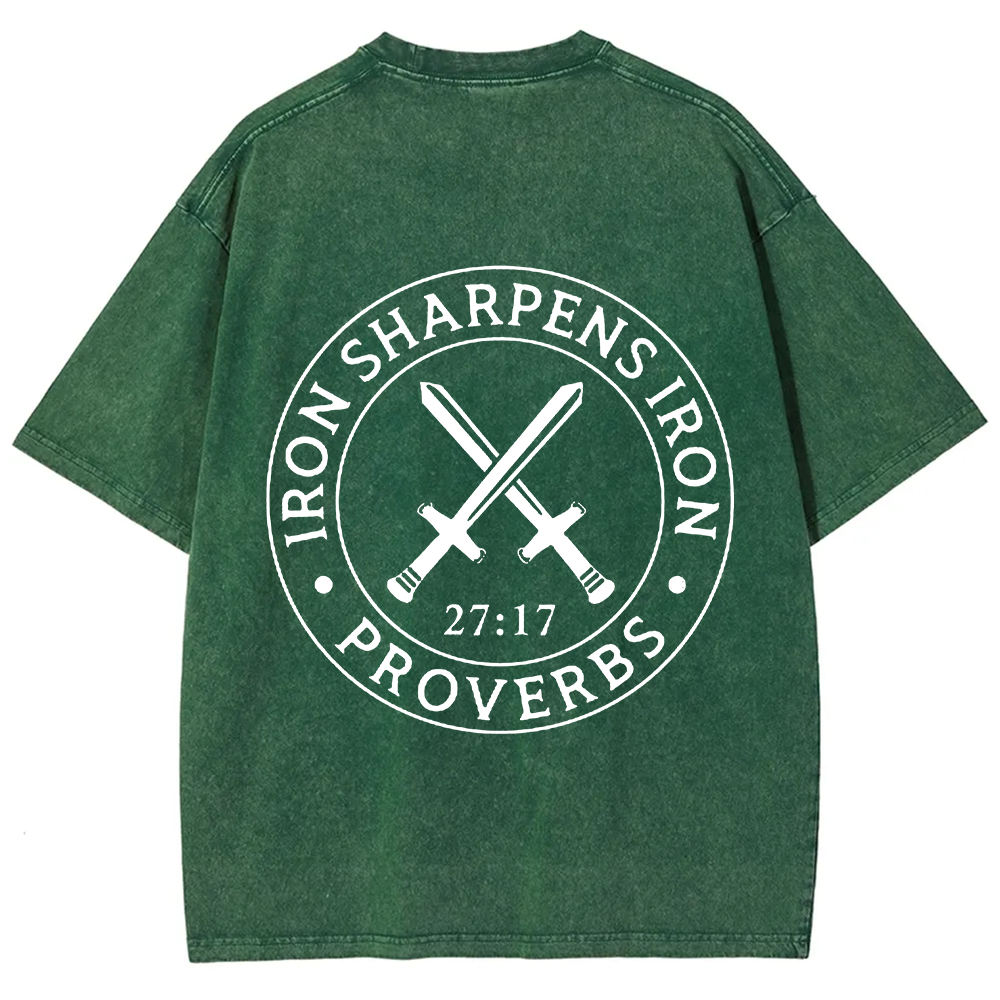 Iron Sharpens Iron PRVOERBS 27:17 Christian Unisex Fit Washed T-Shirt