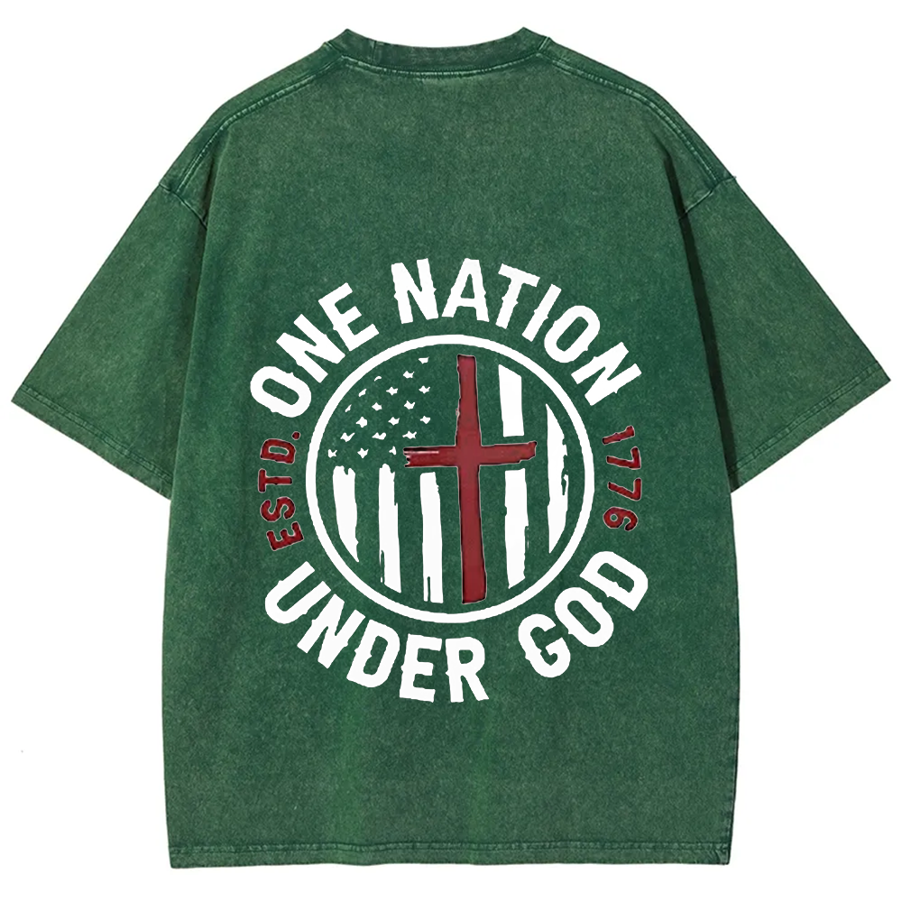One Nation Under God ESTD 1776 Unisex Fit Washed T-Shirt