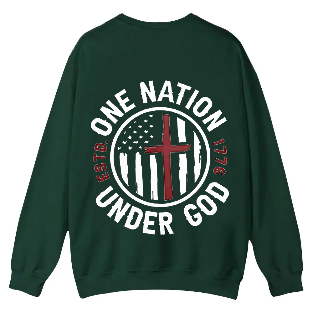 One Nation Under God ESTD 1776 Casual Crewneck Sweatshirt wearishow