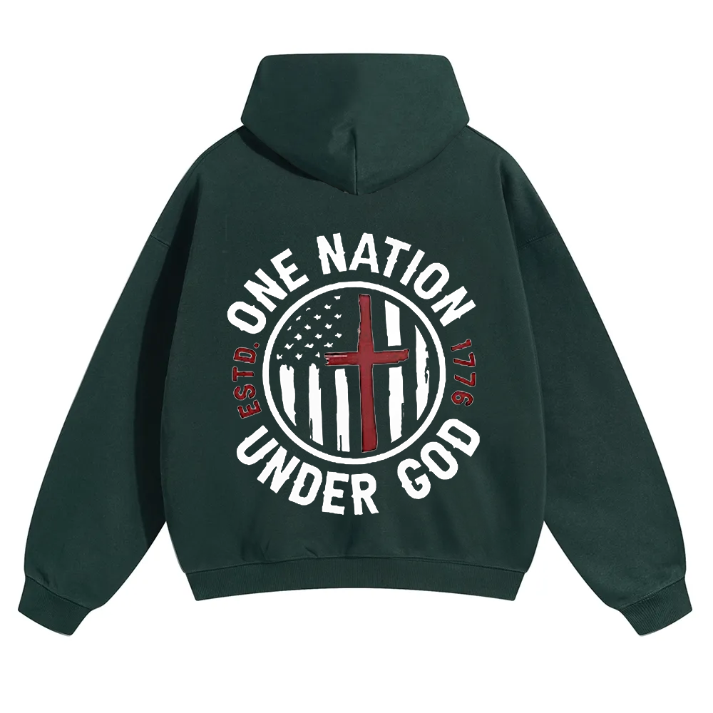 One Nation Under God ESTD 1776 Unisex Solid Color Hoodie wearishow