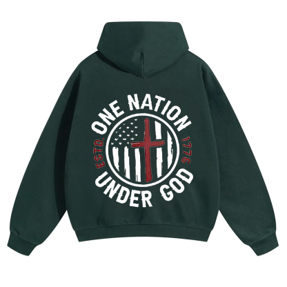 One Nation Under God ESTD 1776 Unisex Solid Color Hoodie wearishow