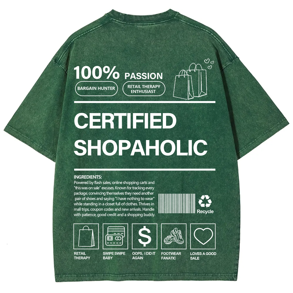 Certified Shopaholic Unisex Fit Washed T-Shirt