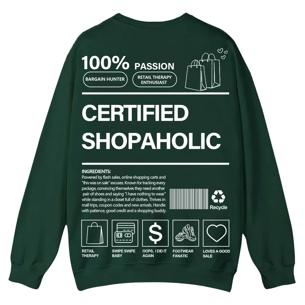 Certified Shopaholic Casual Crewneck Sweatshirt wearishow