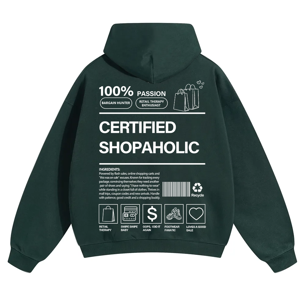 Certified Shopaholic Unisex Solid Color Hoodie wearishow